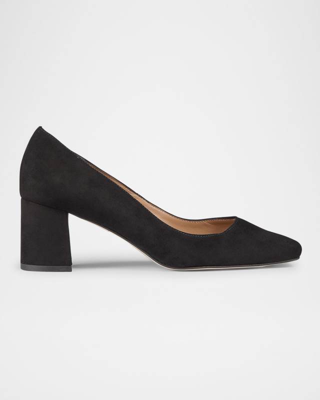 Sally Suede Square-Toe Block-Heel Pumps